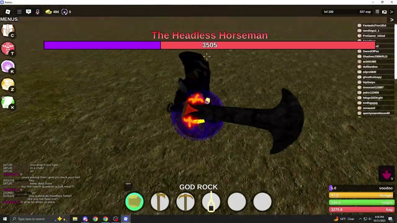 roblox booga booga reborn headless horseman boss solo (no autoclicker used to heal)