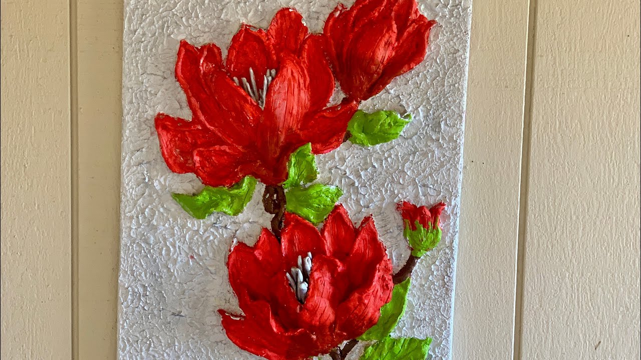 3D Wallputty art 3D flower texture #sculpturepainting #art #craft