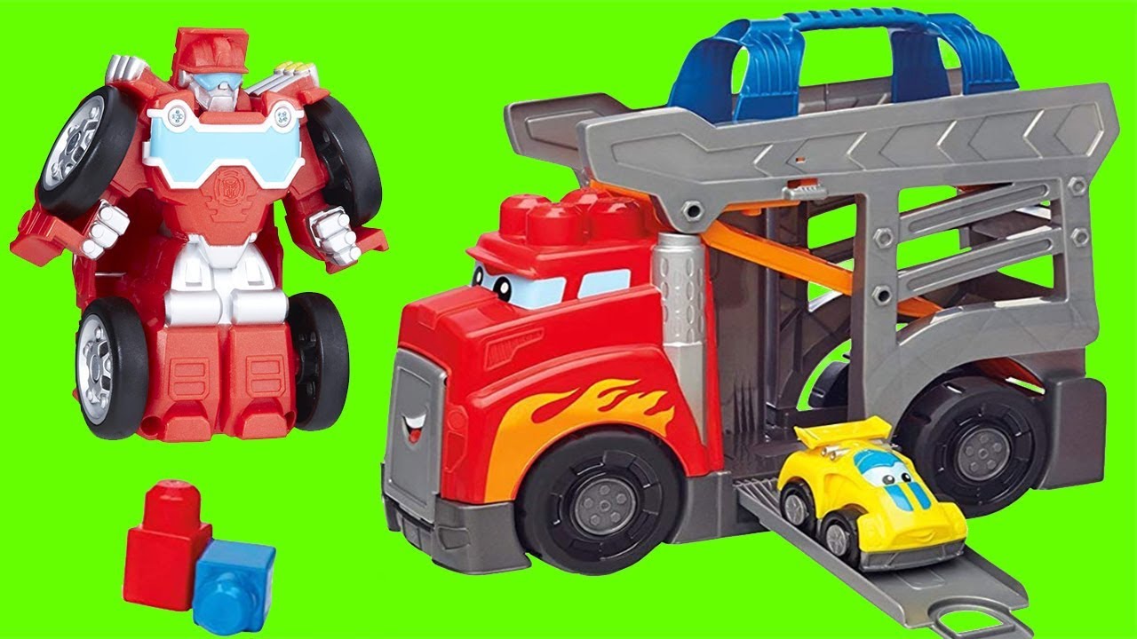 Transformers Rescue Bots Flip Racers Optimus Prime, Bumblebee, Blurr, Mega Bloks Racing Rig Launcher