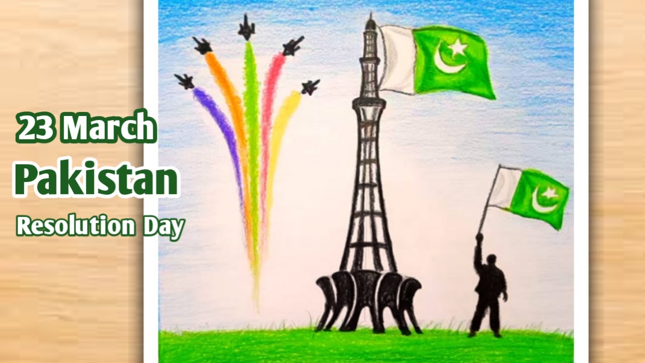 Pakistan Day Drawing | Pakistan Resolution Day Drawing | 23rd March Pakistan Day Drawing Easy