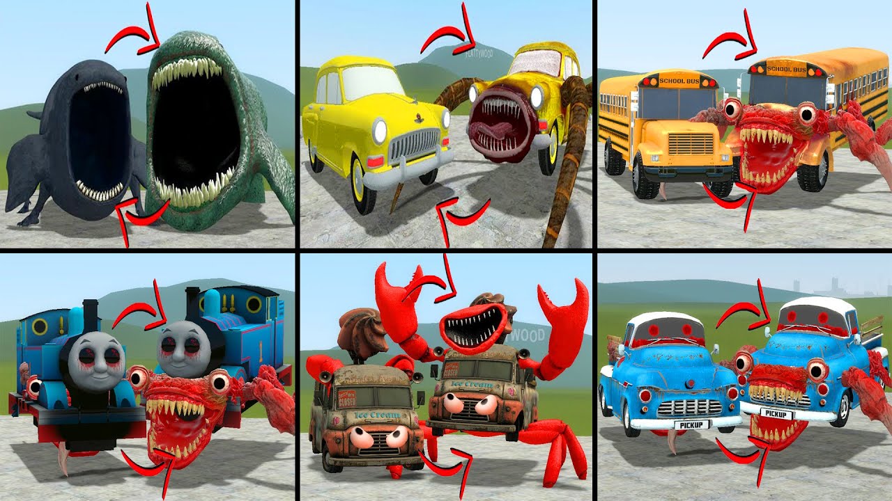 EVERYTHING TURNED INTO MONSTERS: THE BLOOP, CAR EATER, SCHOOL BUS EATER, TRAIN EATER IN GMOD!!
