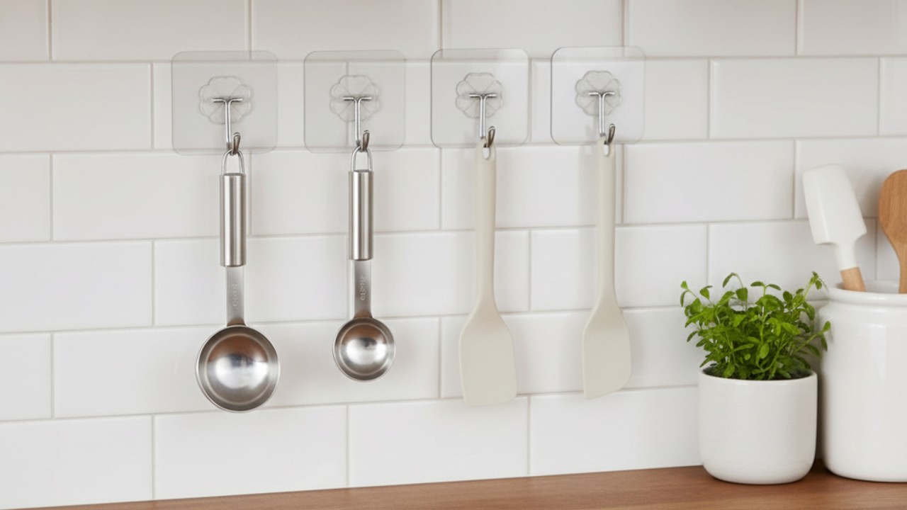 Self Adhesive Wall Hooks for Kitchen & Bathroom (Transparent, Heavy Duty, No Drill, Waterproof)