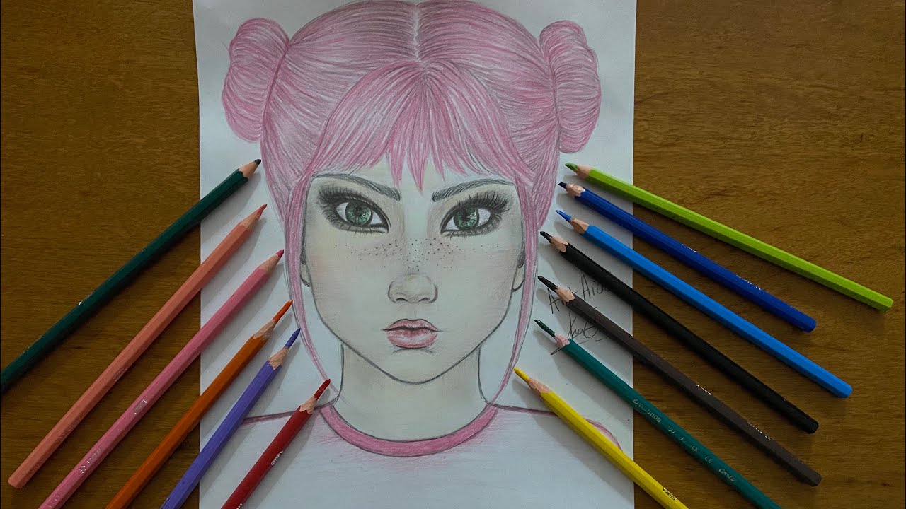 How to draw a cute girl with pink hair/Si te vizatojme nje vajze te bukur me floke roze