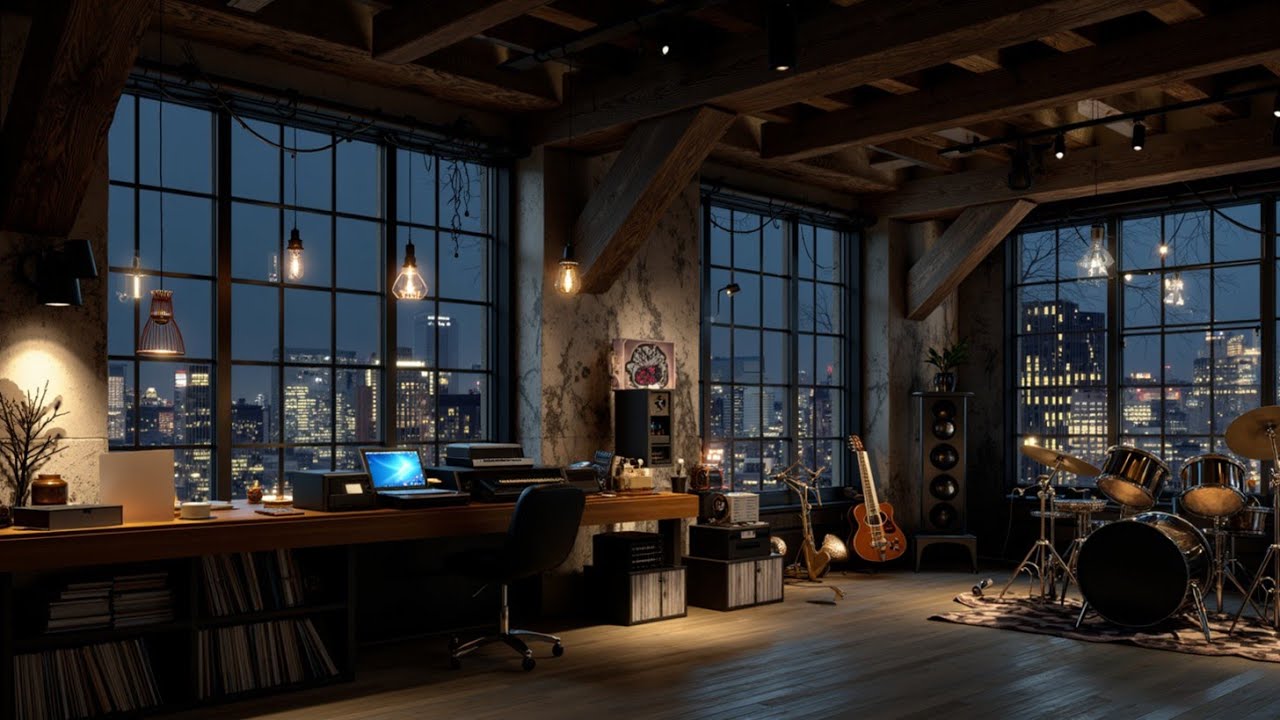 Джазовая атмосфера Loft Studio | Огни зимнего города и музыка для спокойной работы и концентрации