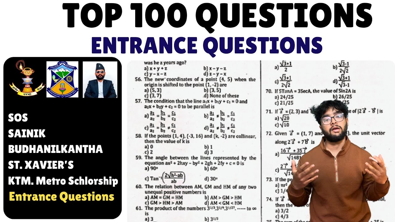 Most Important 100 questions For SOS, St, Xavier's, Sainik, Ktm metro schlorship Entrance.