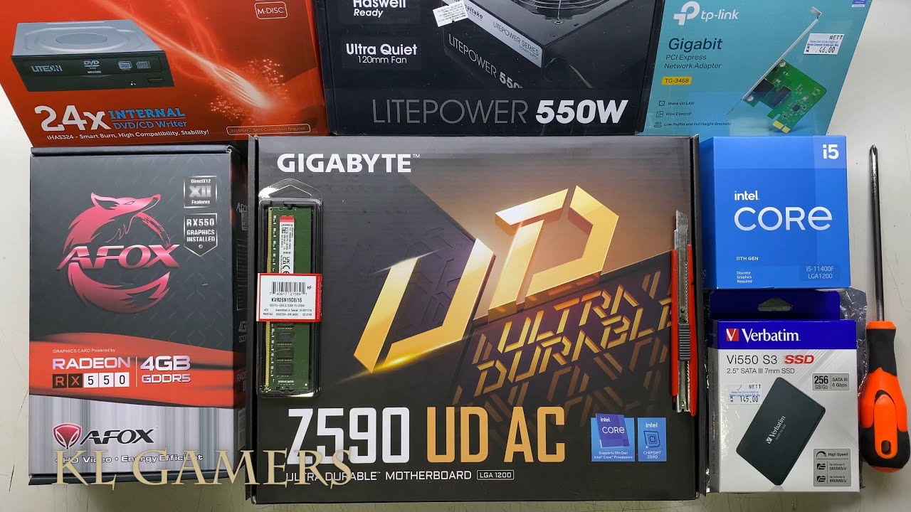 intel Core i5 11400F GIGABYTE Z590 UD AC AFOX RX550 Thermaltake H24 PC Build