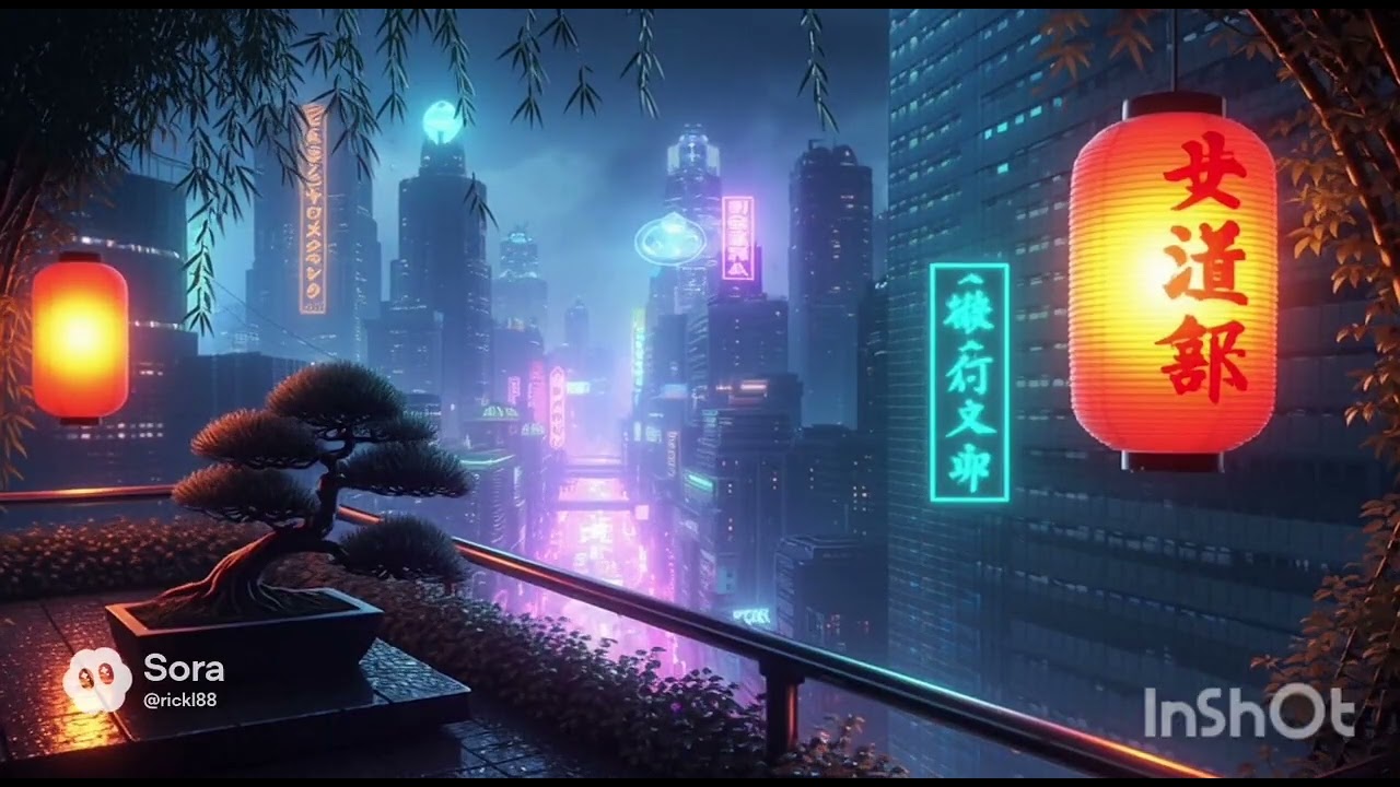 Ambiance Cyberpunk City Balcony Study Vibes 