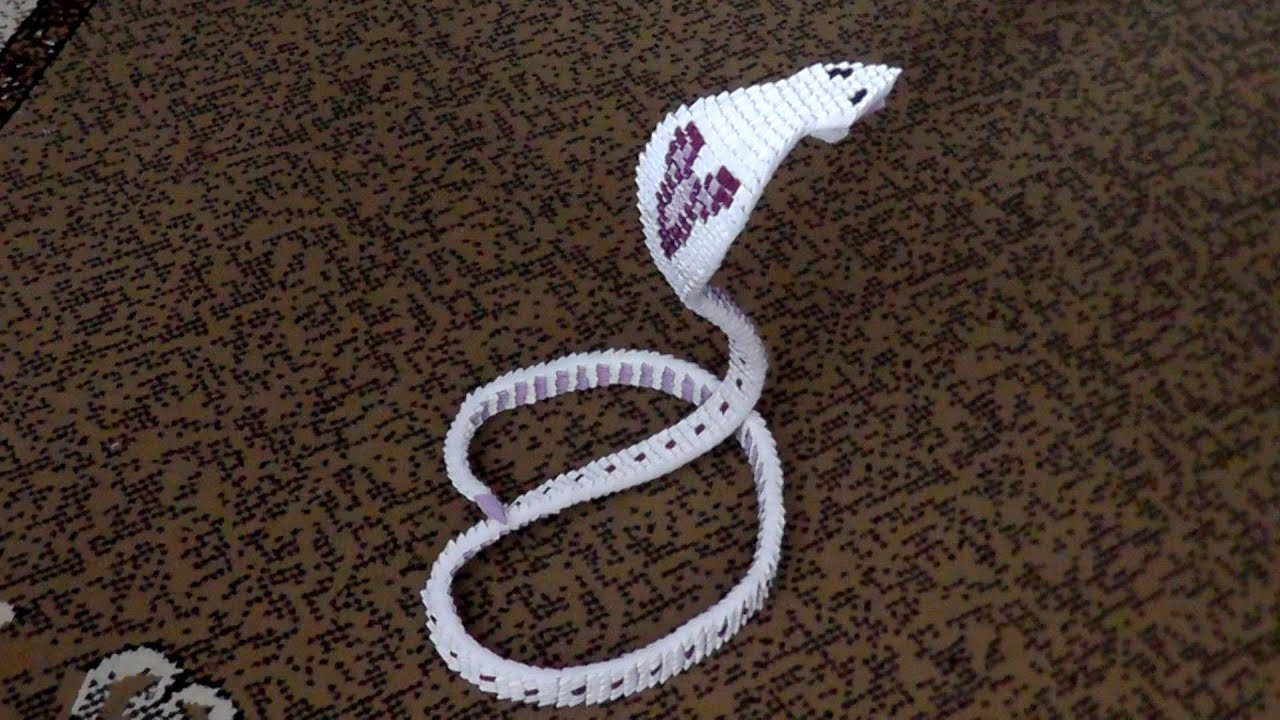 How to make a paper cobra (a snake). 3D origami serpent tutorial (instruction)