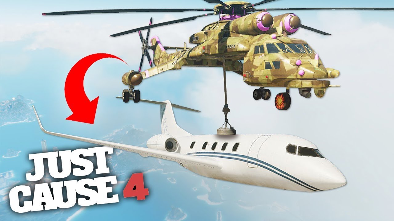 CRANE HELICOPTER ONTO AIRLINER TRANSFER STUNT! - Just Cause 4 Stunts!