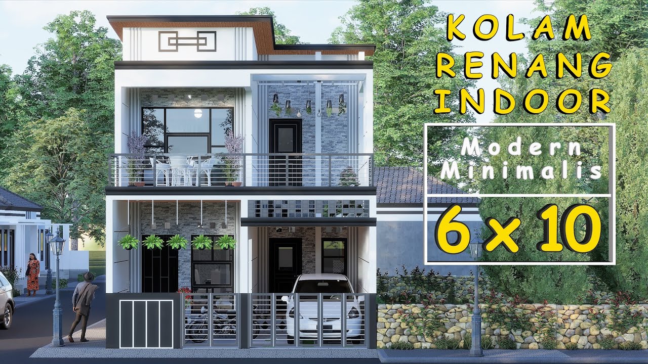 Desain Rumah 6X10 - Kolam Renang - 3 Kamar Tidur - Taman - Balkon
