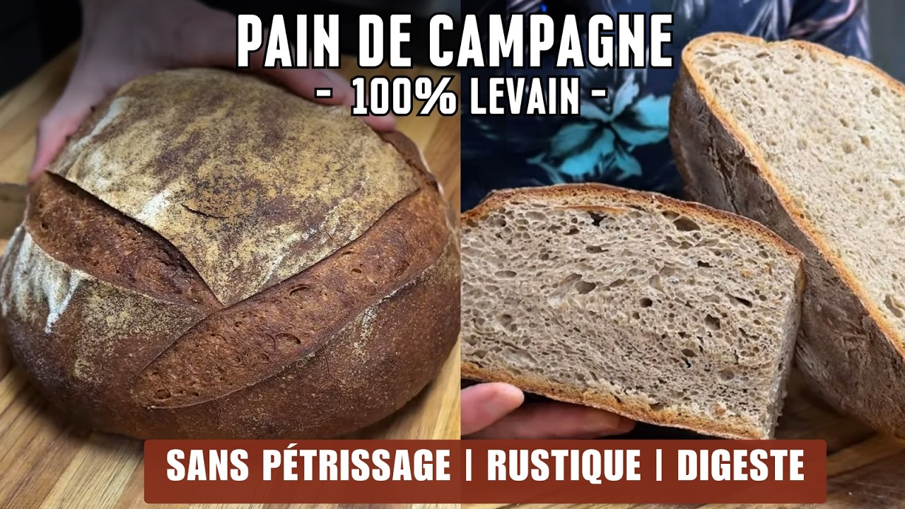 PAIN DE CAMPAGNE AU LEVAIN - sans batteur, sans pétrissage #levain #painaulevain #sourdough #pain