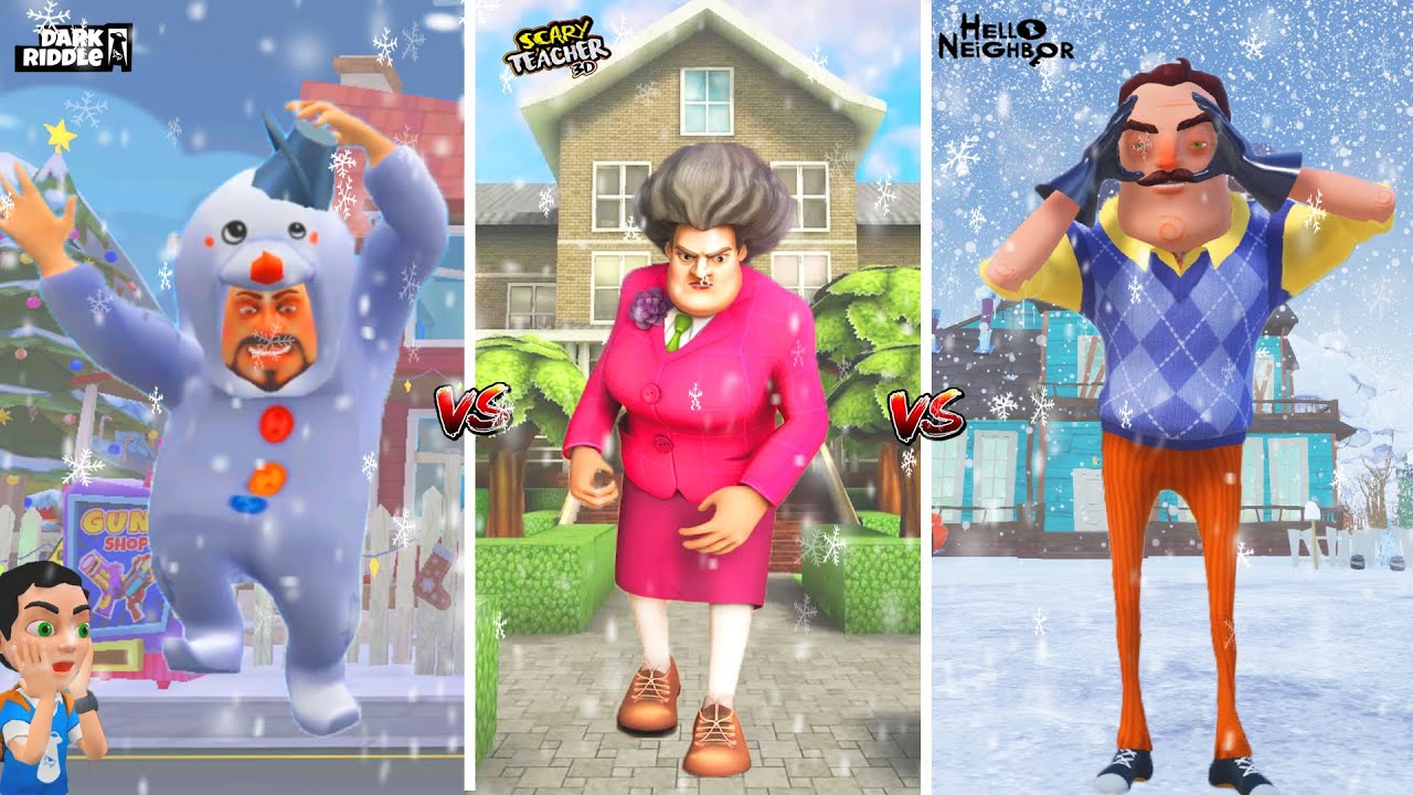 EFSANE KIŞ KAPIŞMASI MACERASI BAŞLADI 🥶 Dark Riddle - Hello Neighbor - Scary Teacher