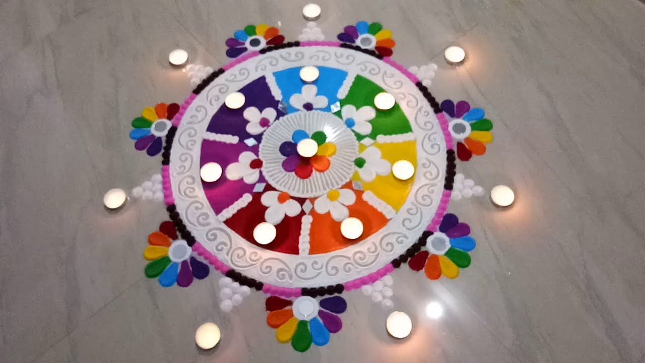 Colourful Easy Rangoli for Diwali using Spoon  II   POOJA TOTALA   II
