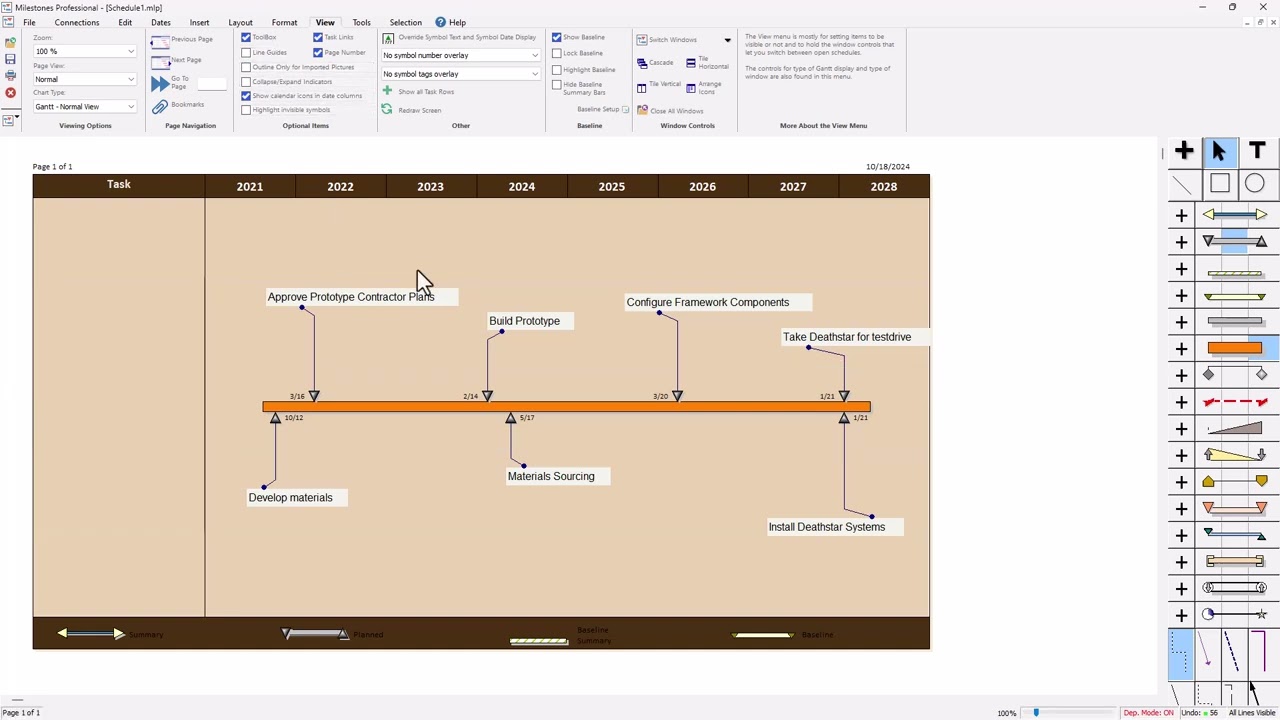 Создание временной шкалы в Microsoft Project (с помощью Milestones Professional)