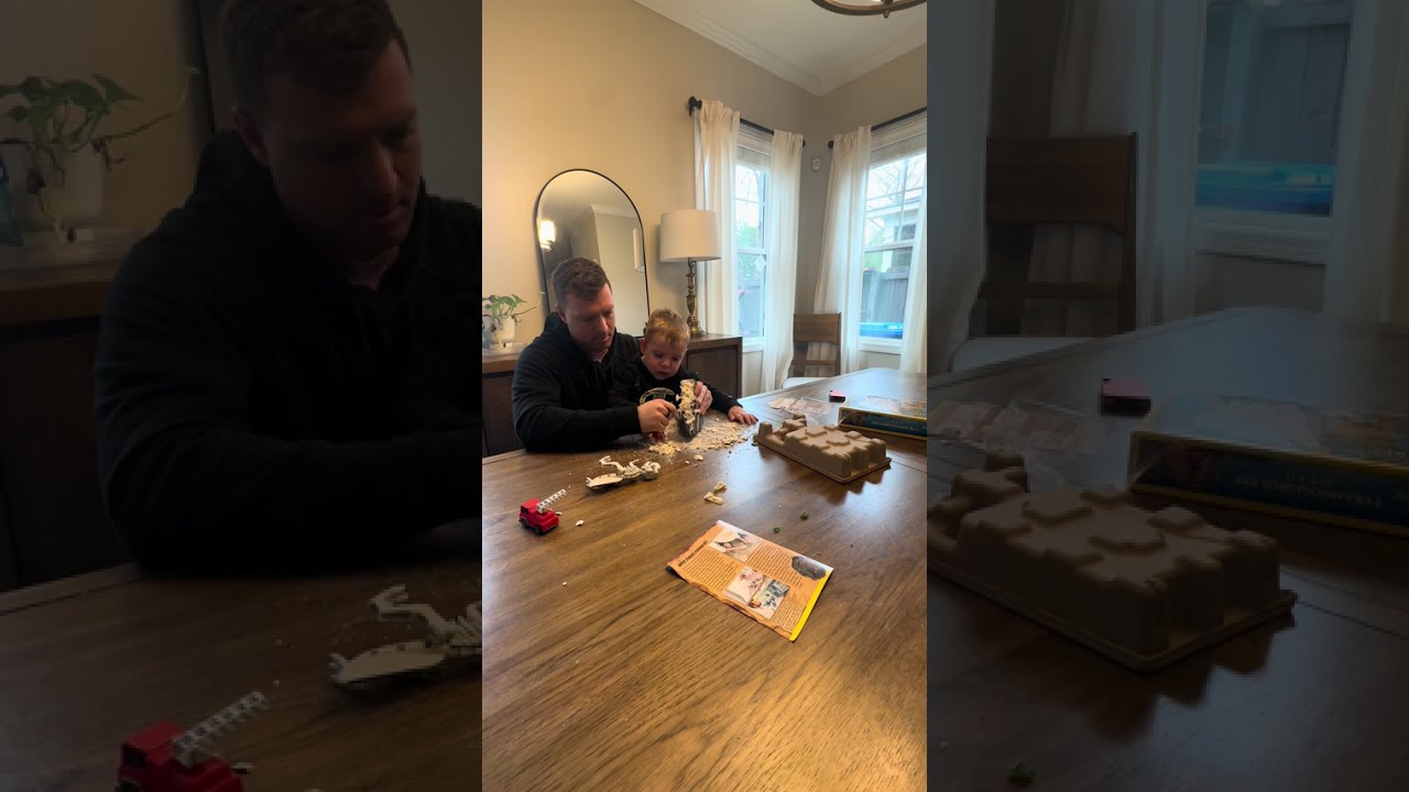 Digging fossils with dad. #toddlers #scienceactivities #dinosaur #toys #playing 
