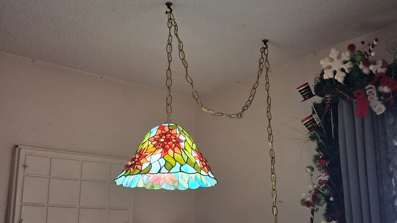Vintage Style Stained Glass Hanging Swag Light After Rewiring 