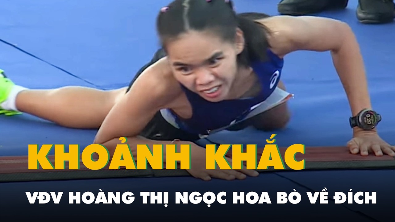 Khoảnh khắc nữ VĐV Ho&agrave;ng Thị Ngọc Hoa b&ograve; về đ&iacute;ch tại Giải Tiền Phong marathon 2026