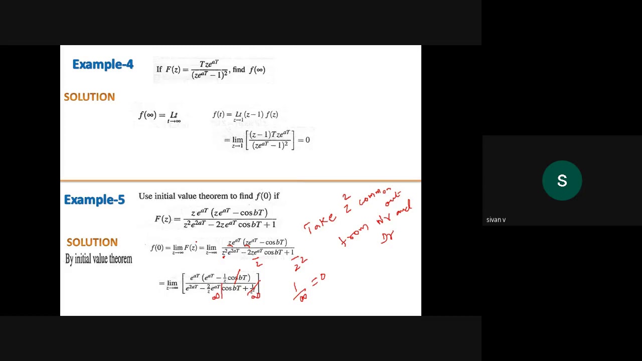 MA8353 TPDE SIVAN V Z TRANSFORMS AND DIFFERENCE EQUATION   INITIAL VALUE THEOREM AND FINAL   VALUE