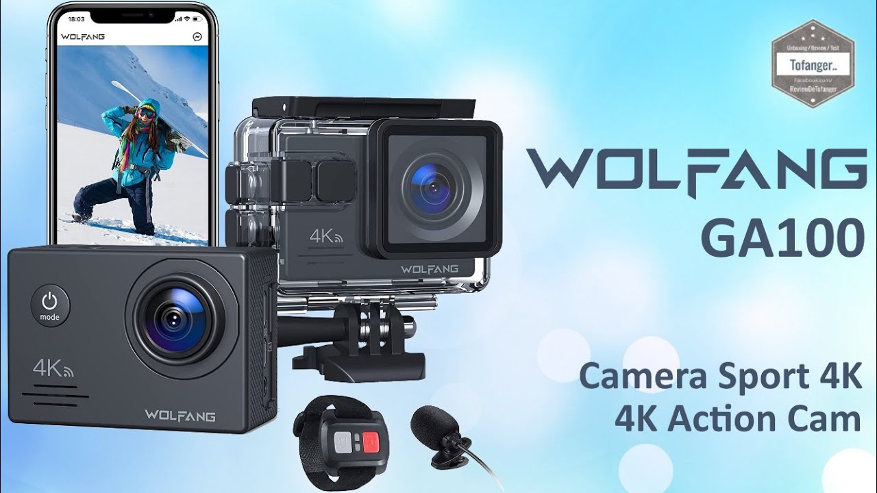 WOLFANG GA100 4K 30FPS - Экшн-камера 20MP - Приложение LIVE DV - Wi-Fi - Микрофон - Распаковка