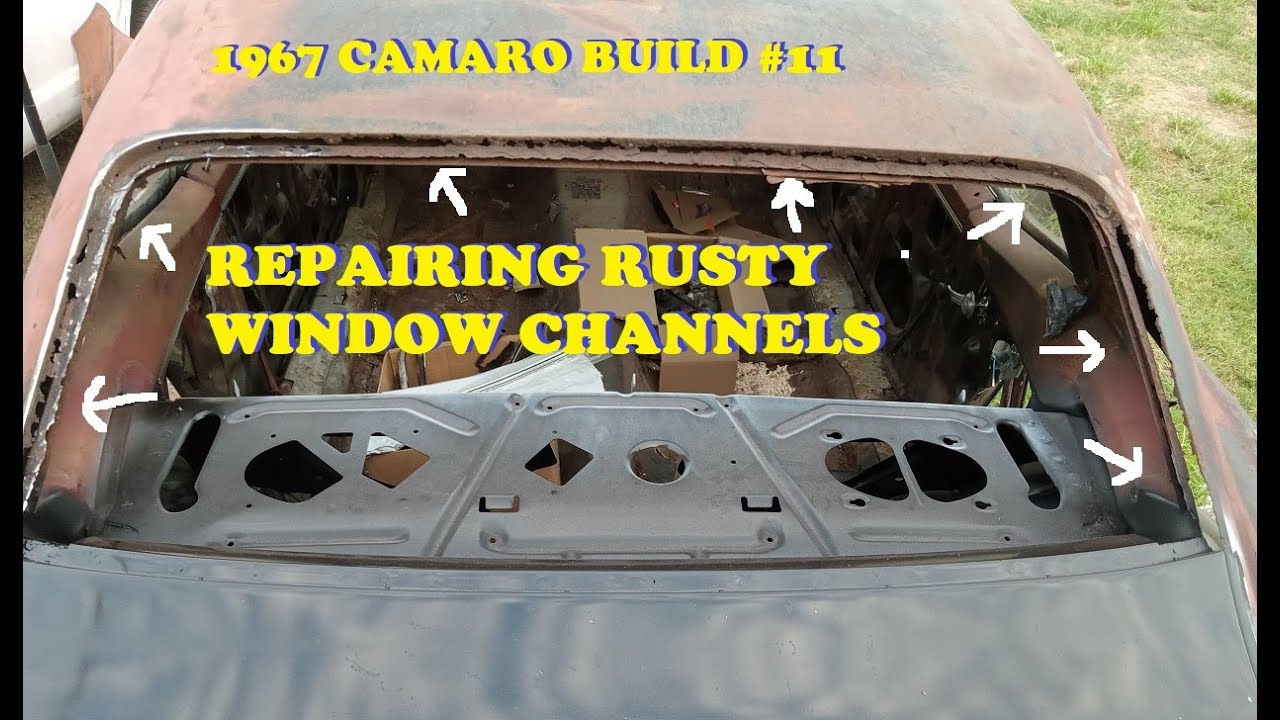 1967 Camaro Build #11. Repairing Rusty Rear Window Channels. Install clips and rear window.