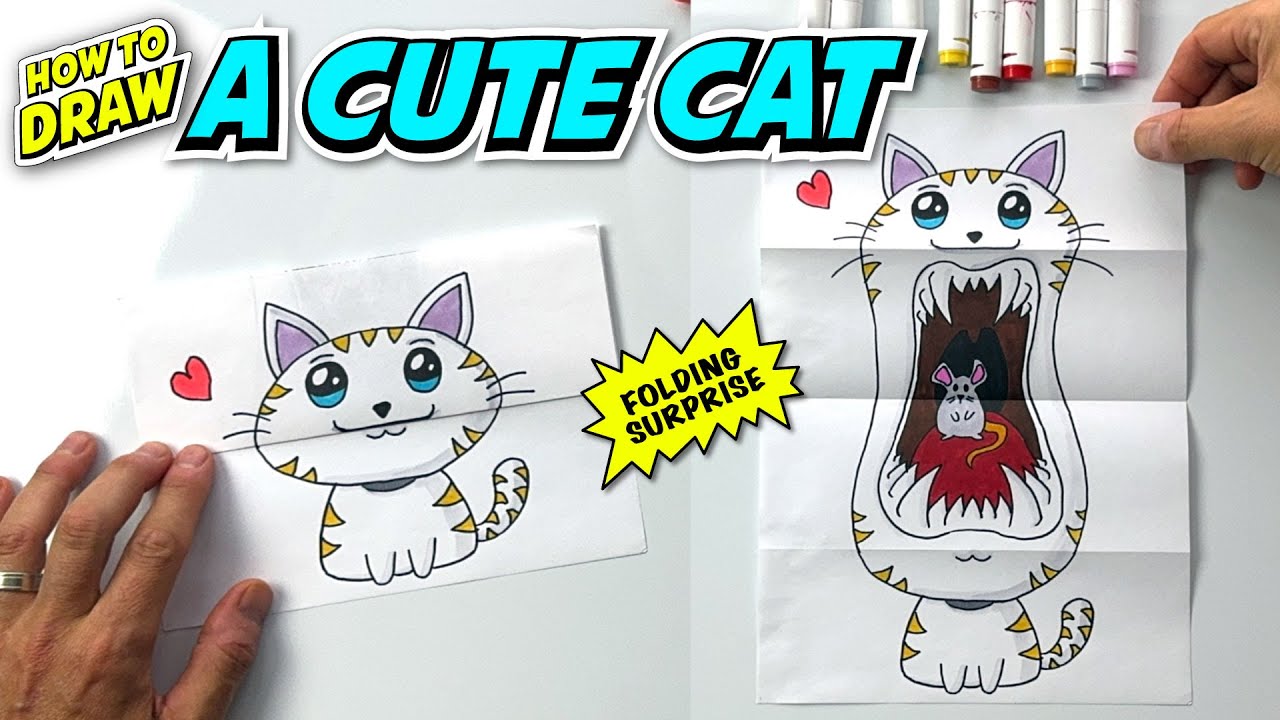 How to Draw CUTE CAT Folding Surprise