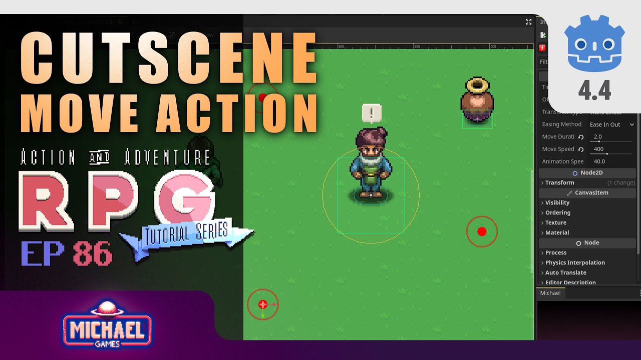 Dialog Cutscenes - 02 - Move Action // E86 /// Make a 2D AARPG in Godot 4