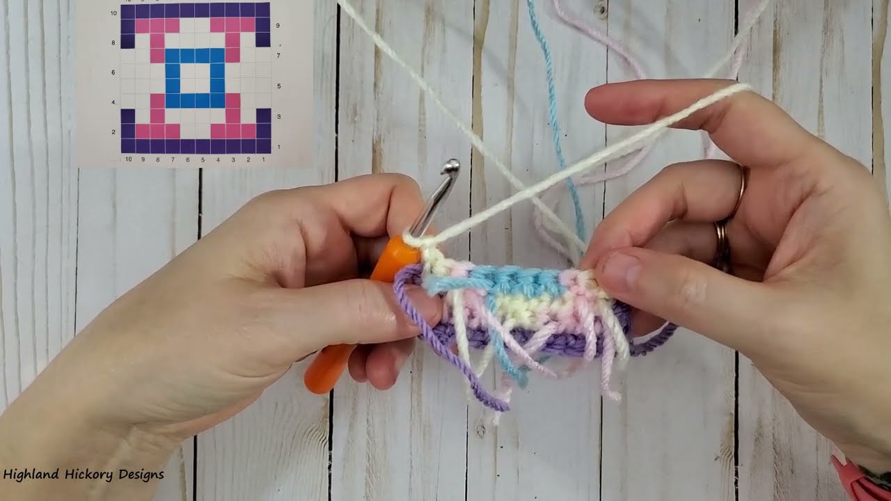 Tapestry Crochet Series: Video #6 How To Make Multiple Color Changes And Carry Yarn (LEFT HANDED)