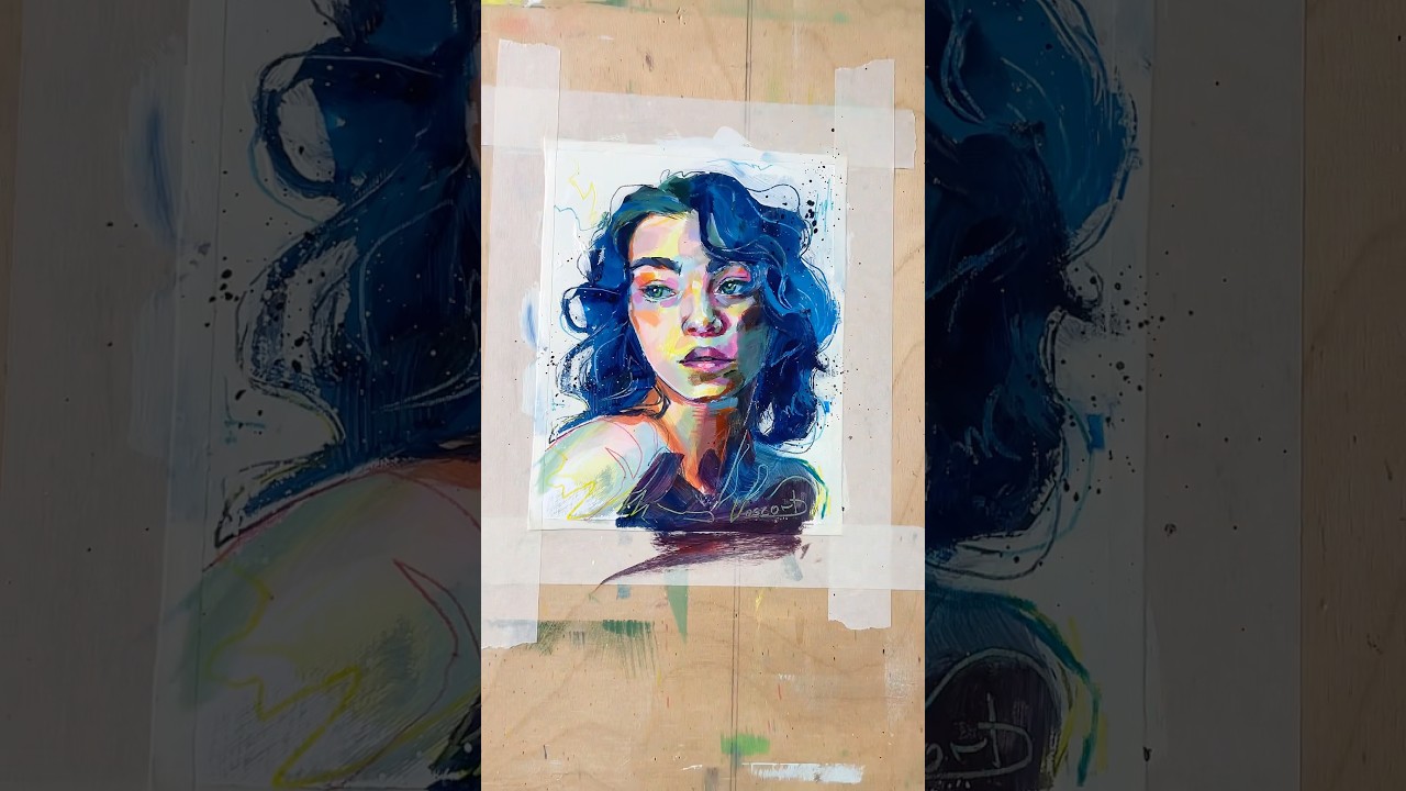Blue haired girl | Portrait Painting #art #acrylicportrait #speedart