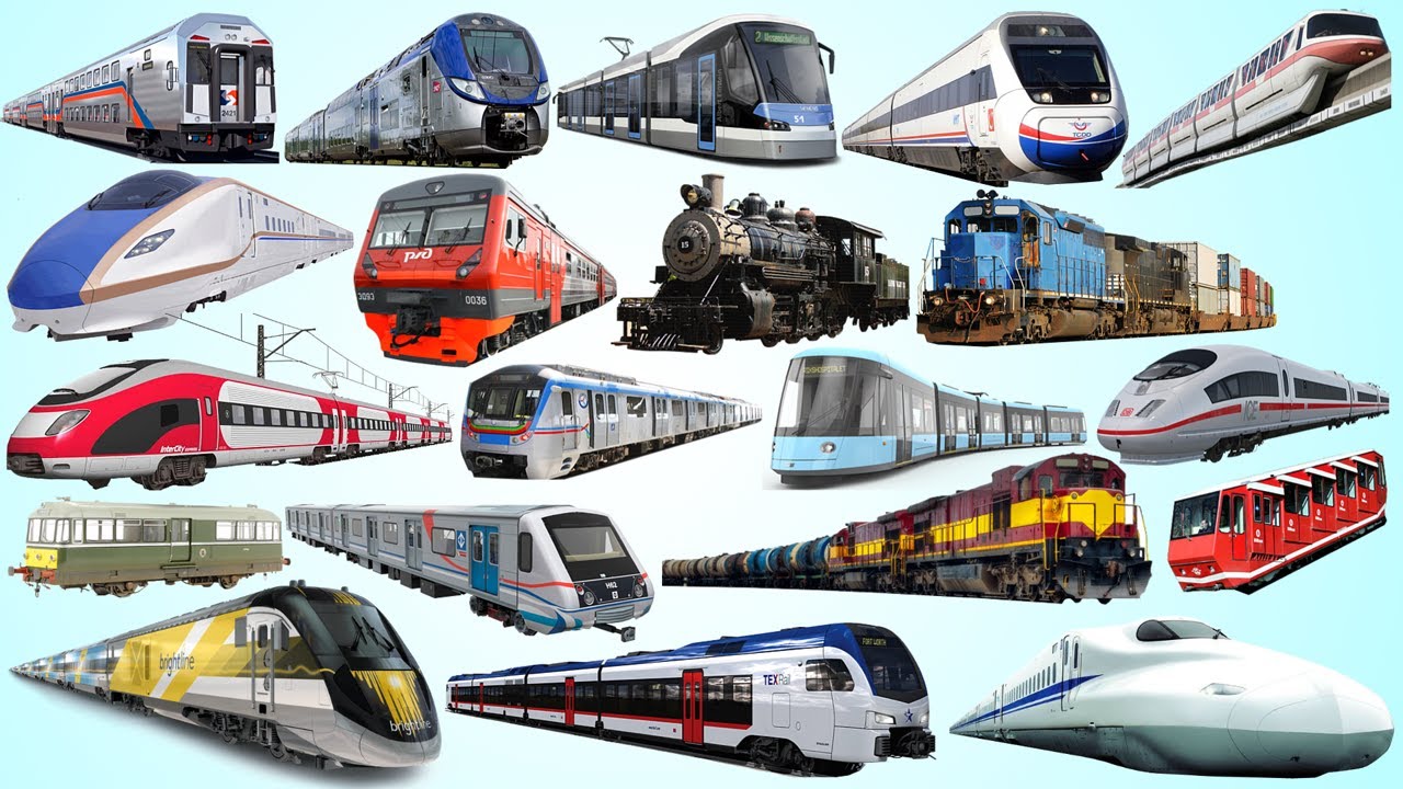 TRAIN and Railway Vehicles | Learn Railway Transport English | METRO, TRAM, SUBWAY, TRAM, MONORAIL