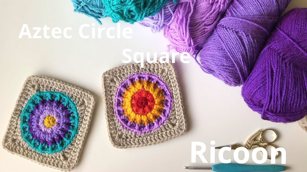 How to crochet Aztec Circle square ＊ Granny square＊アズテックサークルの四角いモチーフ＊かぎ針編み