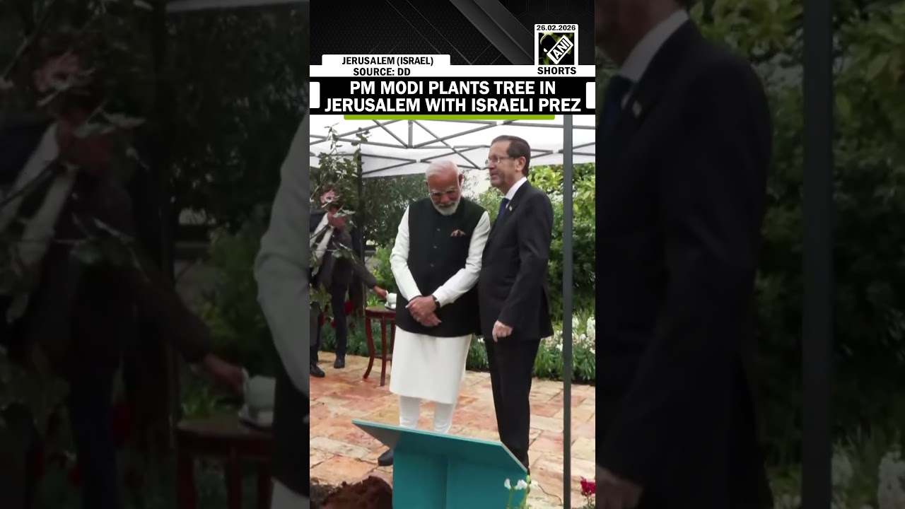 PM Modi plants tree with Israeli President Isaac Herzog in Jerusalem