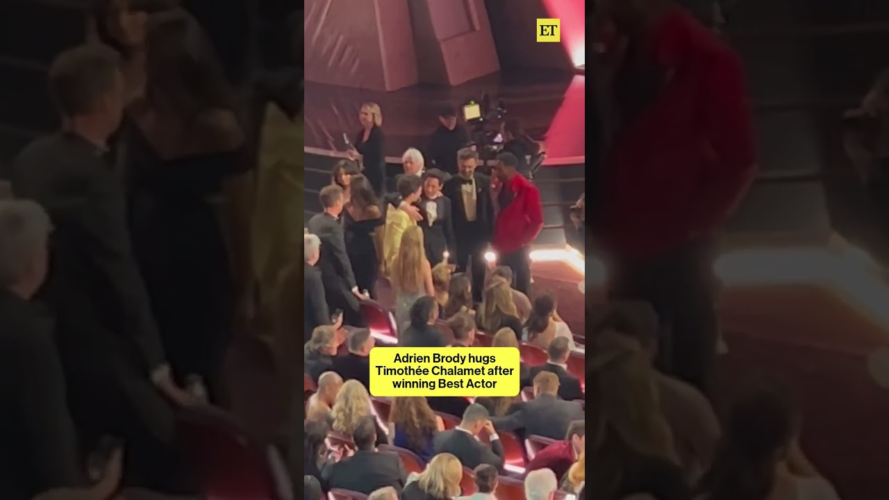 Timoth&eacute;e Chalamet congratulates Adrien Brody after his Best Actor win at the #Oscars. #oscars2025