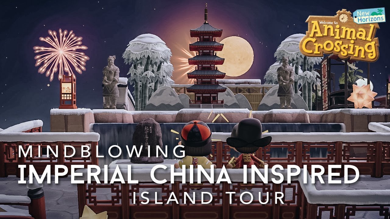Mindblowing Wintery Imperial China Island - with Fireworks! Animal Crossing New Horizons Island Tour