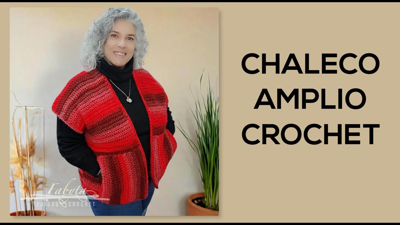 Chaleco amplio en crochet, para usar arriba de toda la ropa de abrigo, plus size