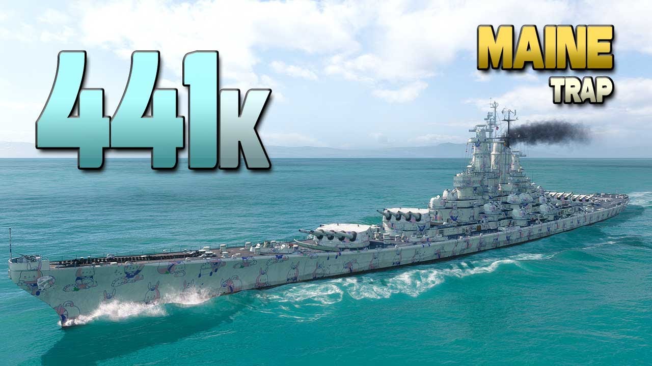 линкор Maine: Огромный урон +440000 на карте Trap - World of Warships