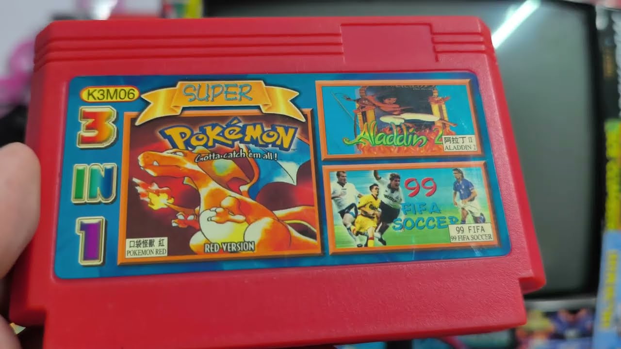 Exploring Cool 8 bit (NES/Famicom) Video Game Multicart K3M06 Super (3 in1) - Pokemon Red? For real?