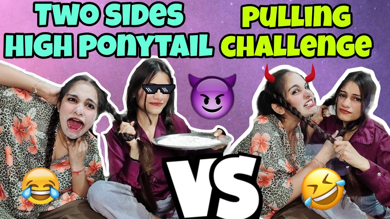 Two sides high ponytail pulling challenge videos with sister#tanwarsister#viralvideo#funny#challenge