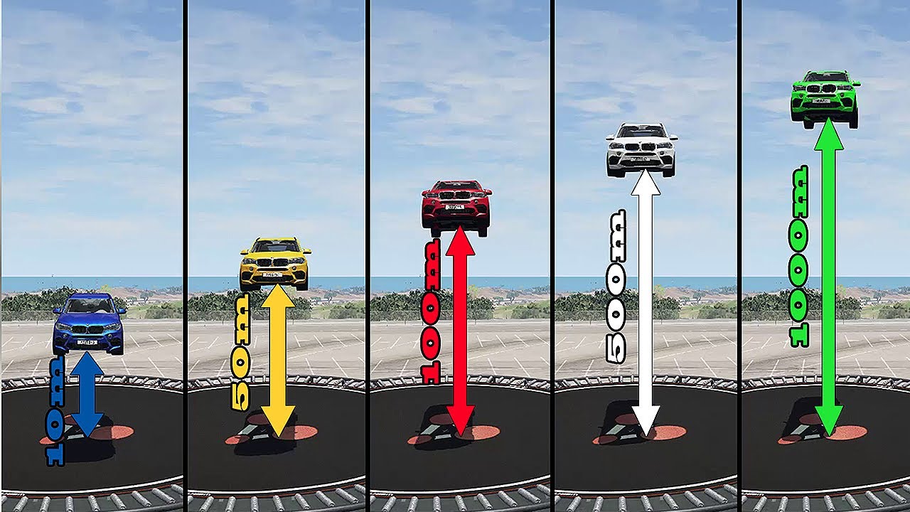 Cars Vs Massive Trampoline from Different Heights - BeamNG.Drive