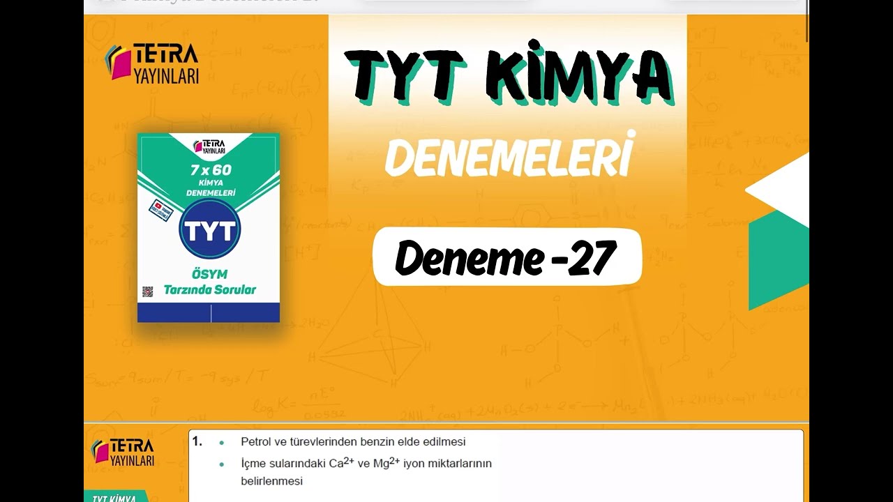 Tetra Yayınları TYT Kimya 27. Deneme Çözümü 🔬 ÖSYM Tarzı Full Anlatım