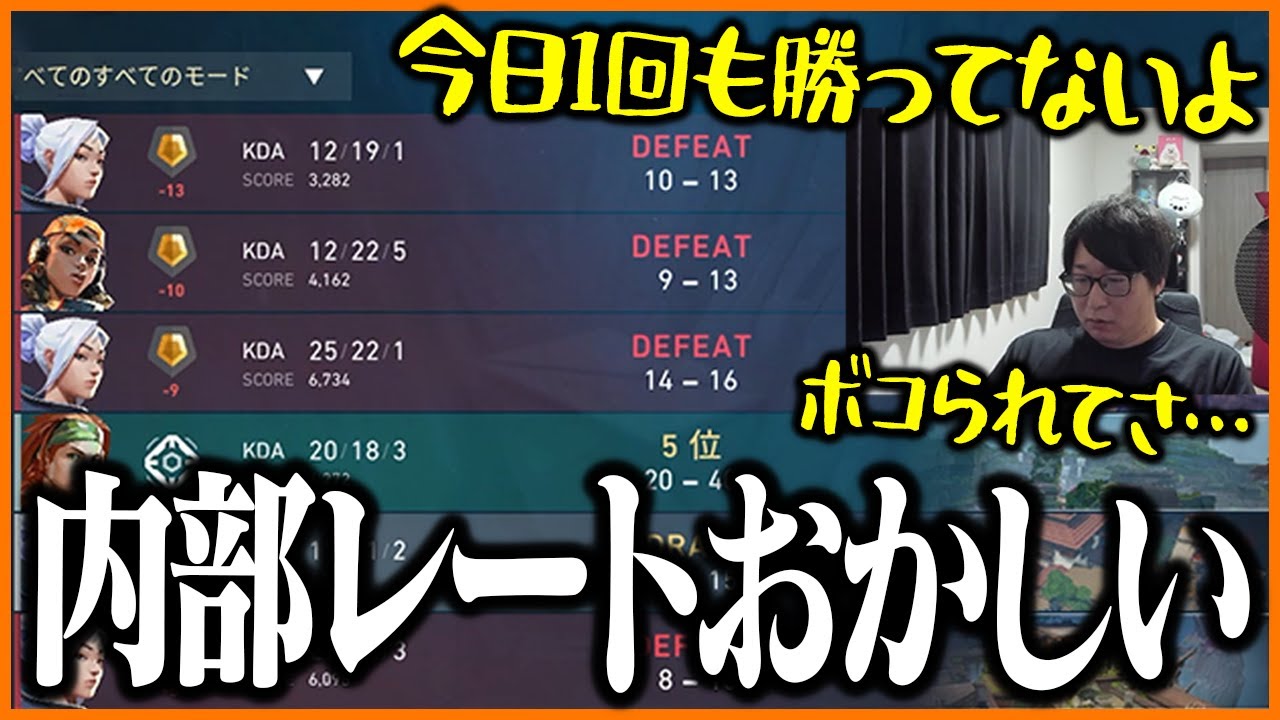 VALO復帰2日目、自身の内部レートに苦しむたいじ【VALORANT】