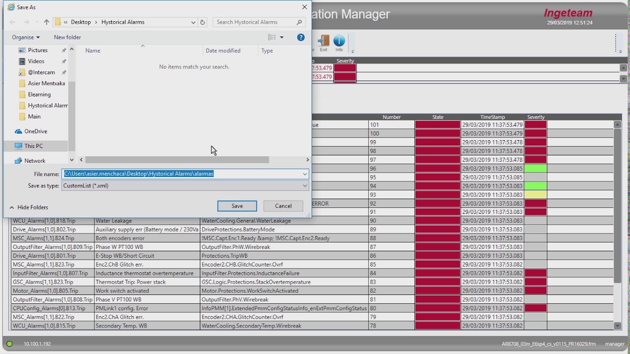 INGEDRIVE Training - Alarms History