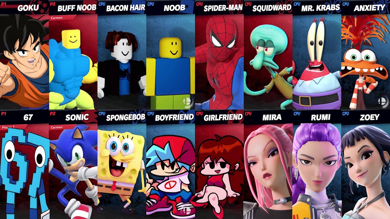 NEW Sonic vs Roblox vs Fortnite vs Spiderman vs Brainrot vs 67 vs SpongeBob vs Goku | Smash Bros