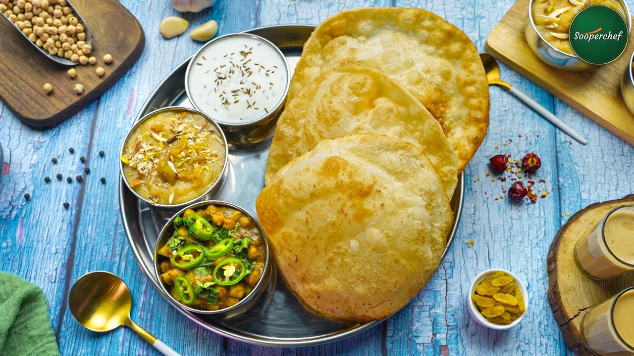 Halwa Puri with Aloo Chanay Recipe by SooperChef (Pakistani Nashta Platter)
