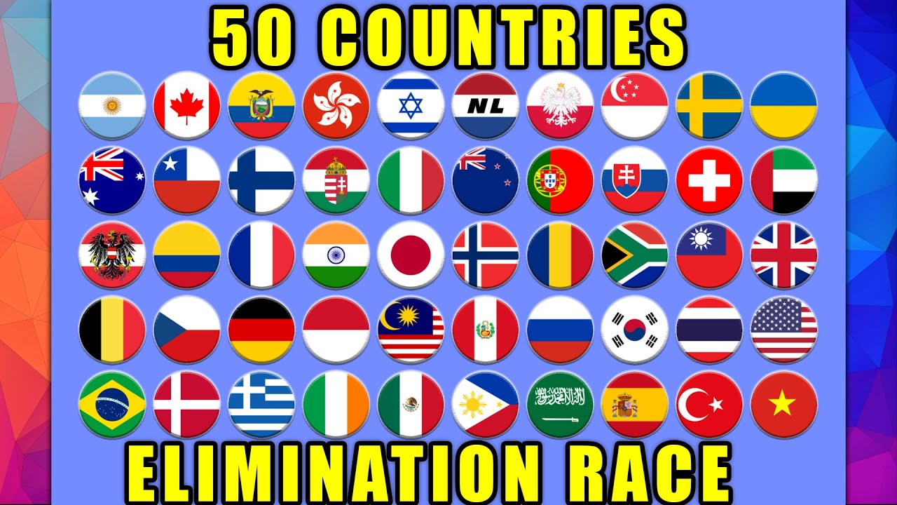 50 Countries Elimination Marble Race in Algodoo #14 \ Marble Race King