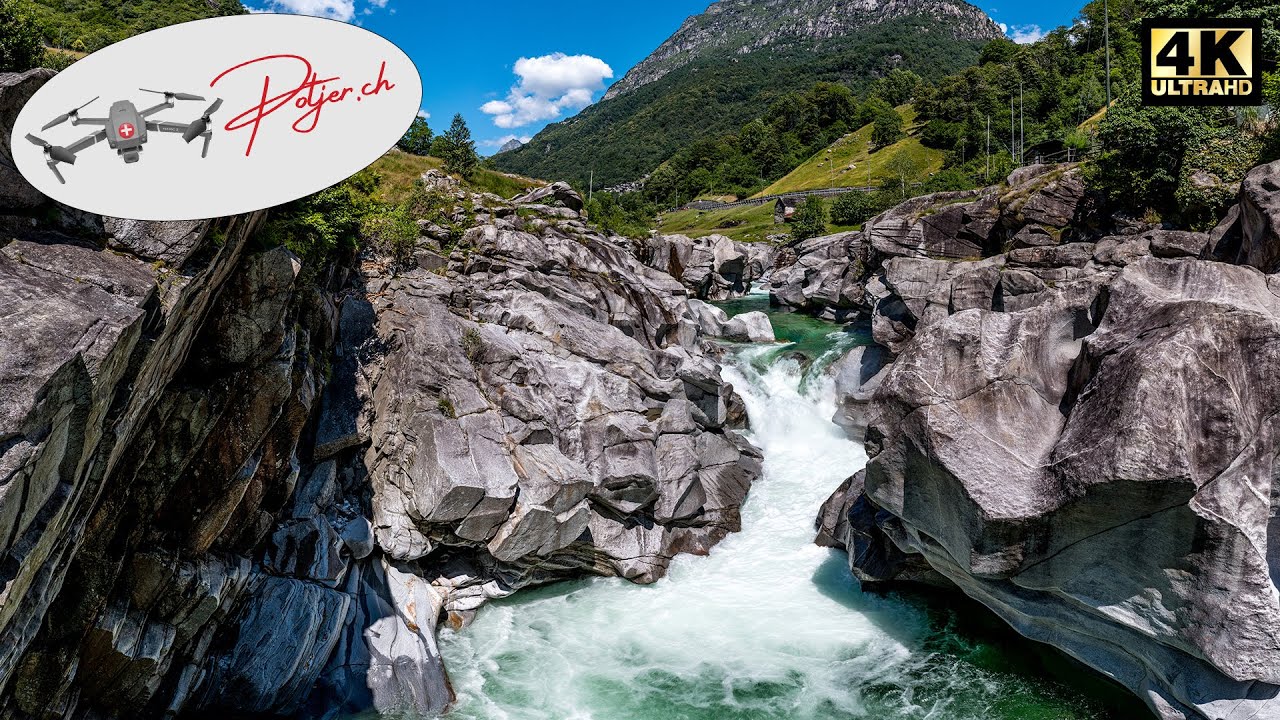 Valle Verzasca | River Verzasca | Ticino in 4k Aerial View - Beautiful Switzerland