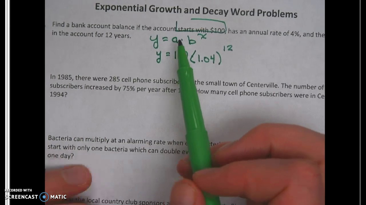 Exponential Growth/Decay Word Problems
