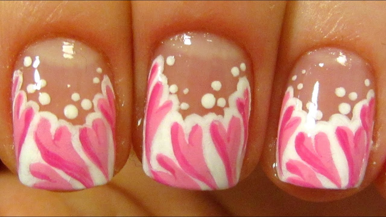 Valentines Day French Tip Hearts Design For Short Nails Nail Art Tutorial
