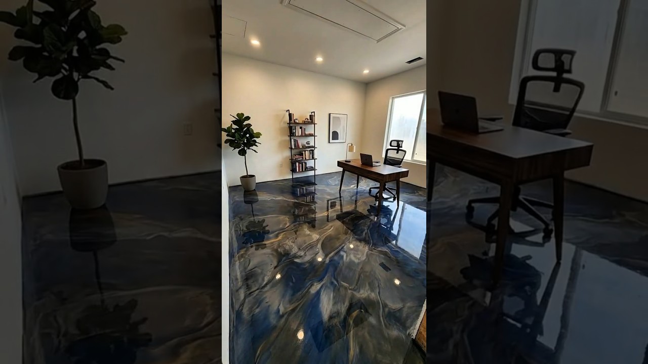 This Home Office Floor Looks Like Liquid Glass 😳🔥 #epoxycoating #beforeafter  #epoxyfloor
