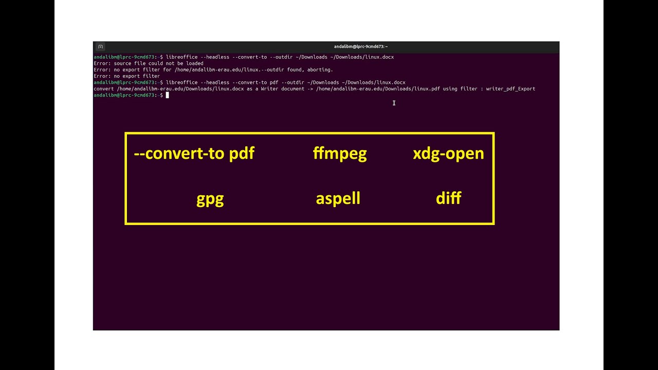 Linux: преобразование файлов, проверка орфографии, шифрование, сравнение.
