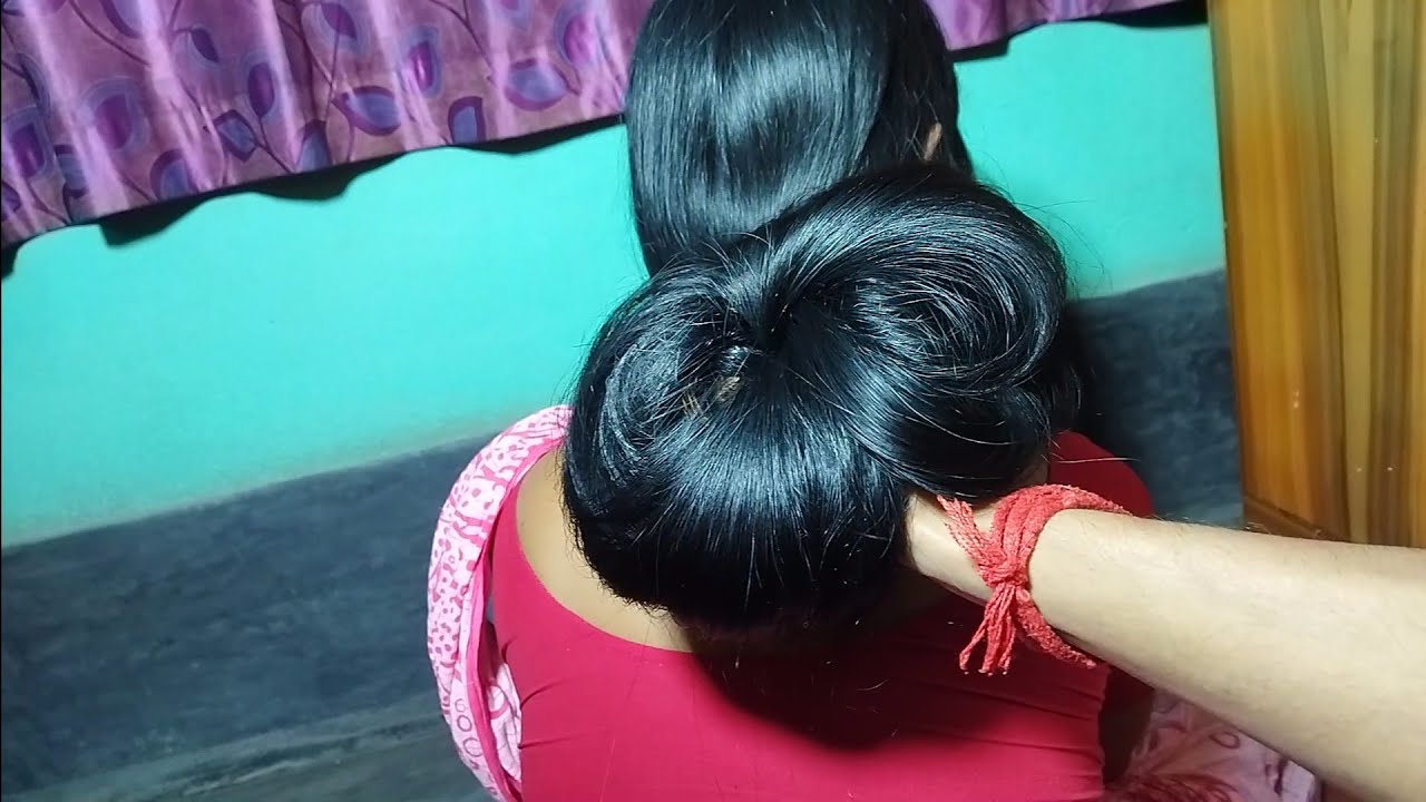 Simply Hair Bun Hairstyle Pulling For Husband | Hair Bun Pulling For Black & Smooth Shine Long Hair